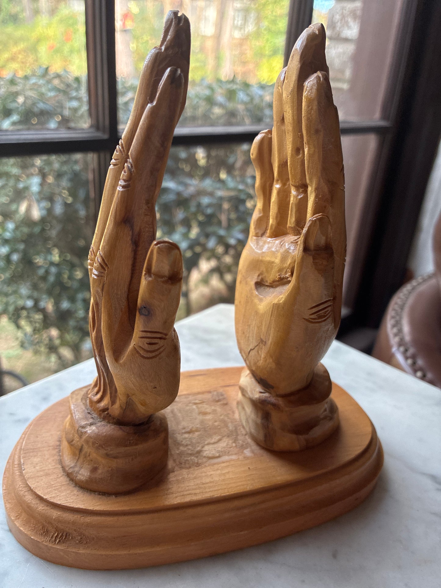Olive wood hand carved Bible holder praying hands