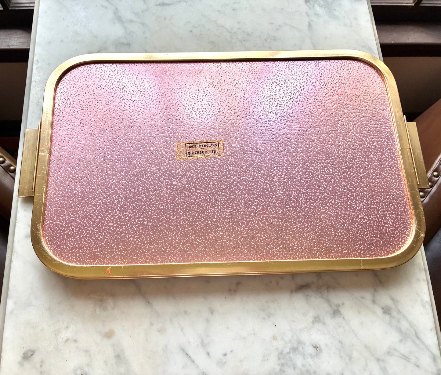 Vintage gold and pink tray