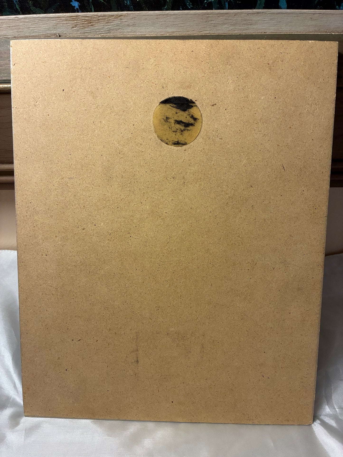 Adorable handpainted lacquered plaque featuring little girl with wreath