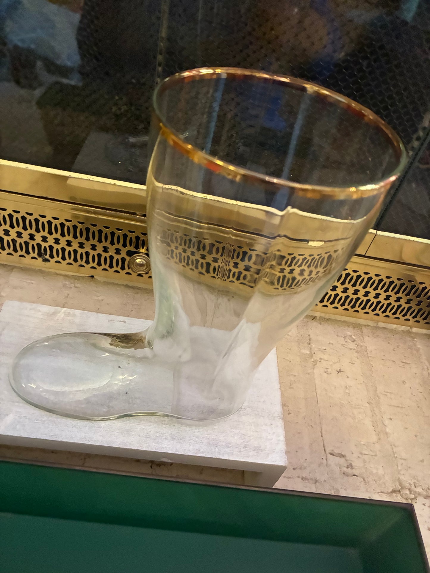 German glass boot with gold rim