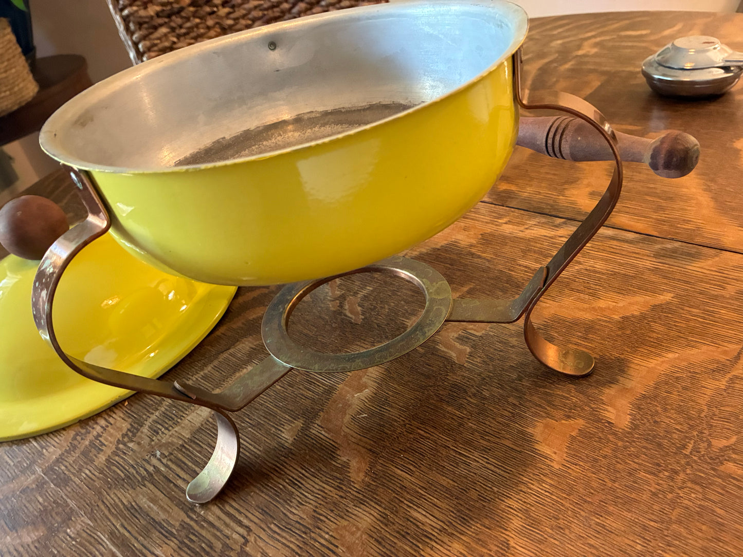 Copper and enamel chafing dish