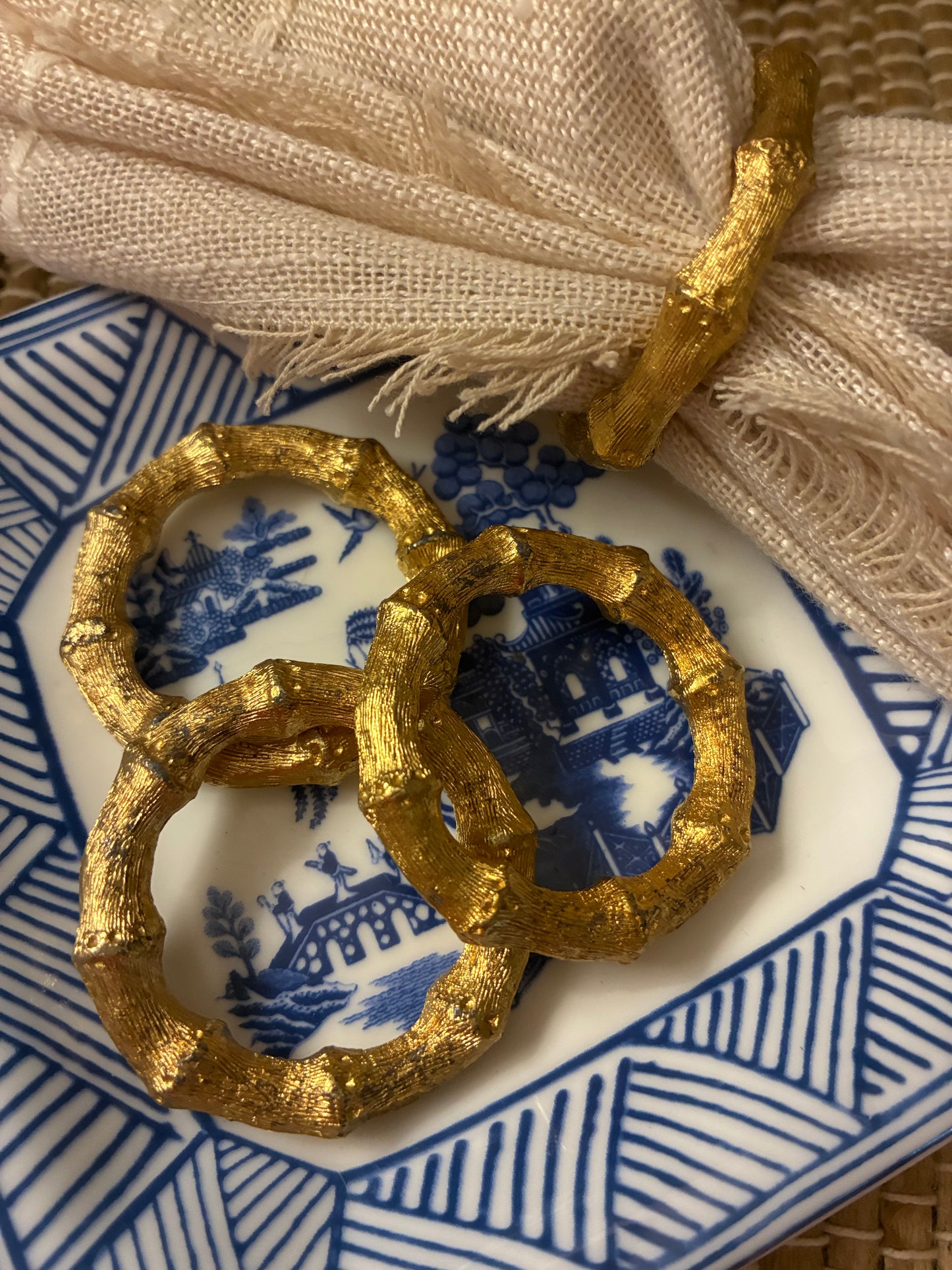 Vintage faux bamboo gold metal napkin rings ( set of 4)