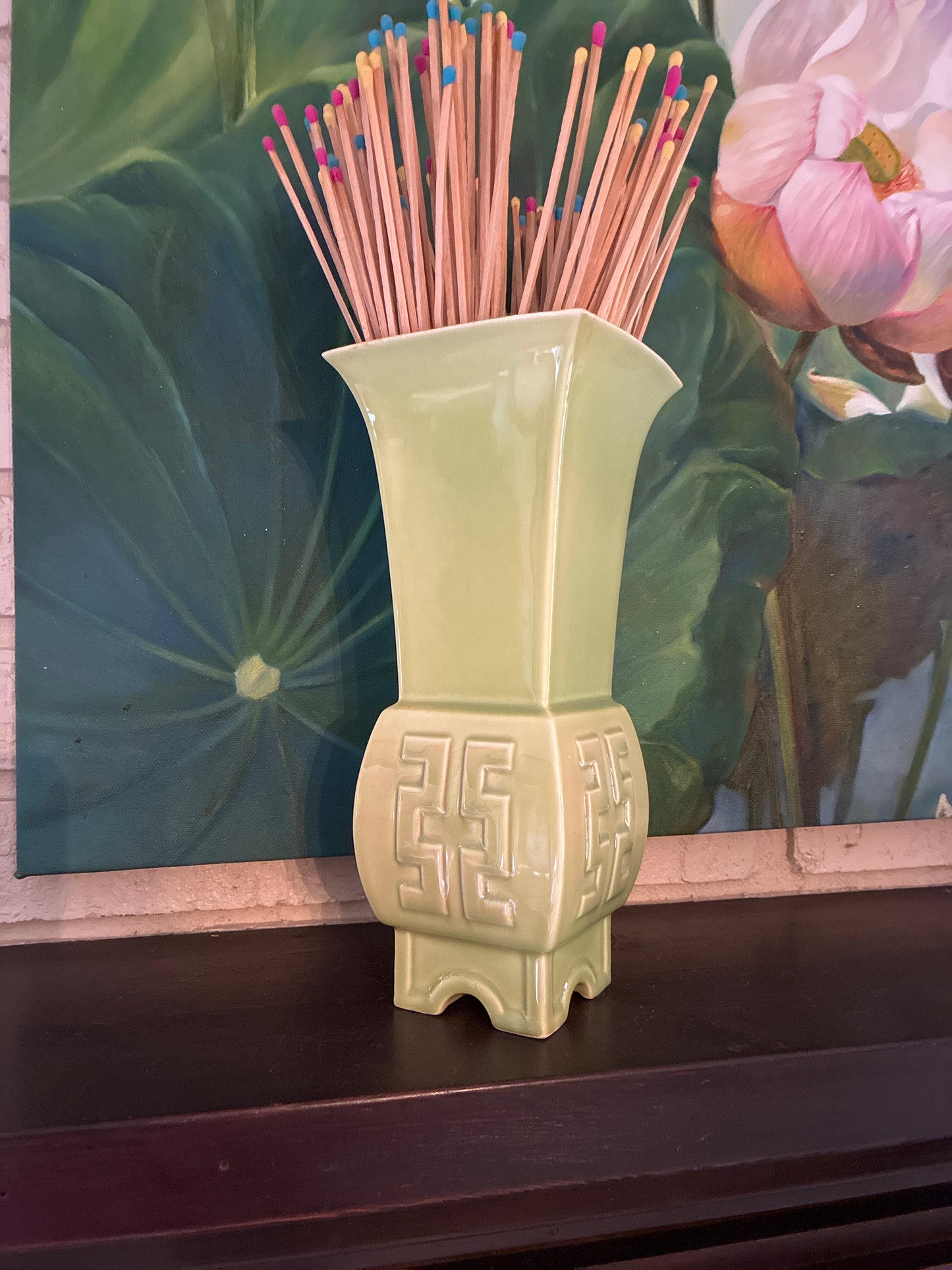 Vintage MCM Roselane vase in pale chartreuse