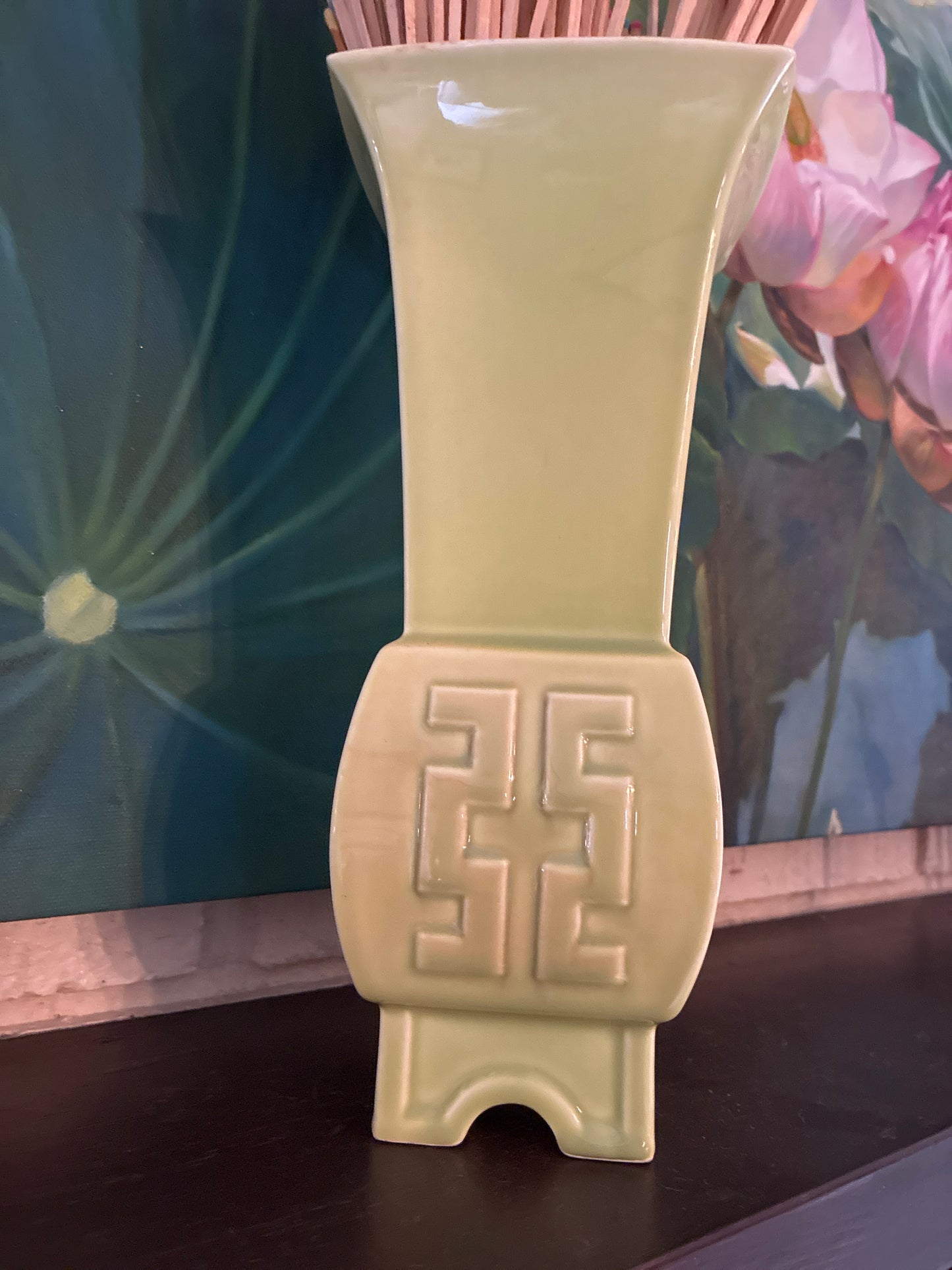 Vintage MCM Roselane vase in pale chartreuse