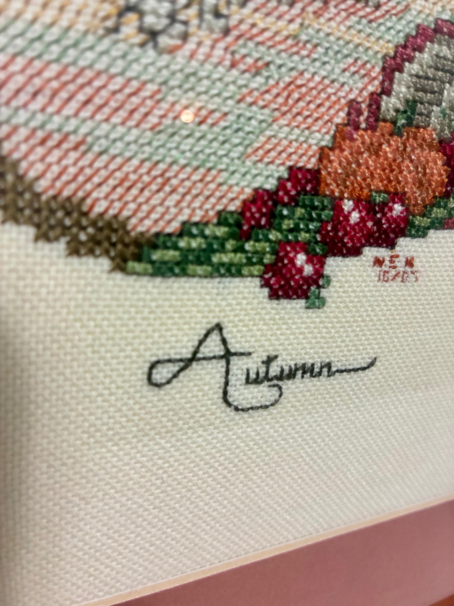 Framed Vintage Autumn Cross-Stitch | 16” x 13”