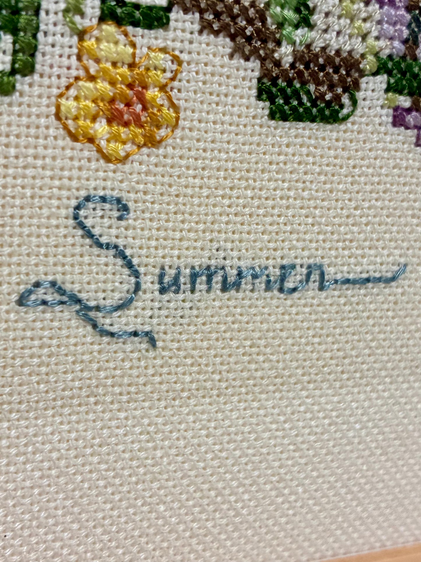 Framed Vintage Summer Cross-Stitch | 16” x 13”