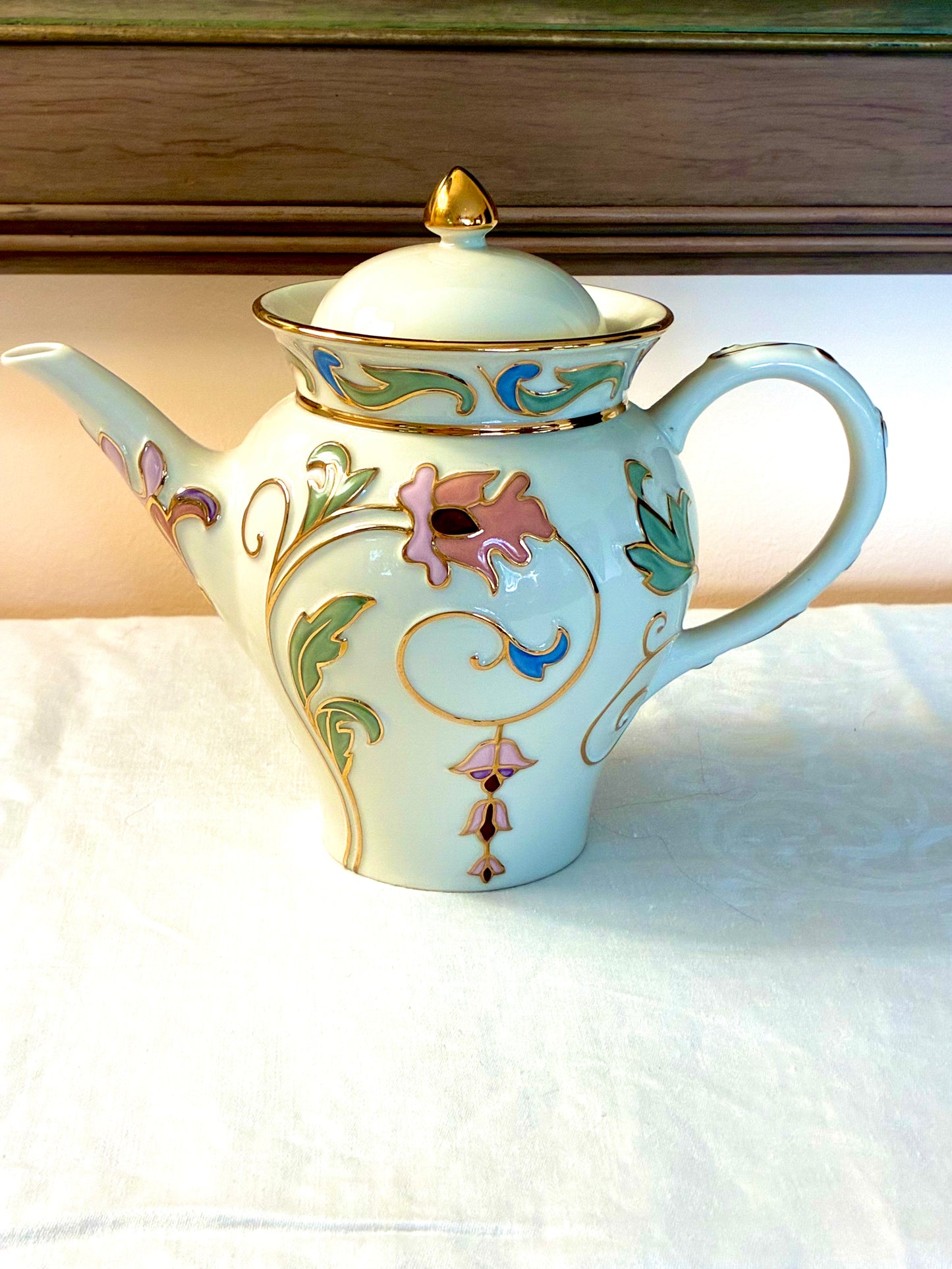 Gilded garden teapot by Lenox