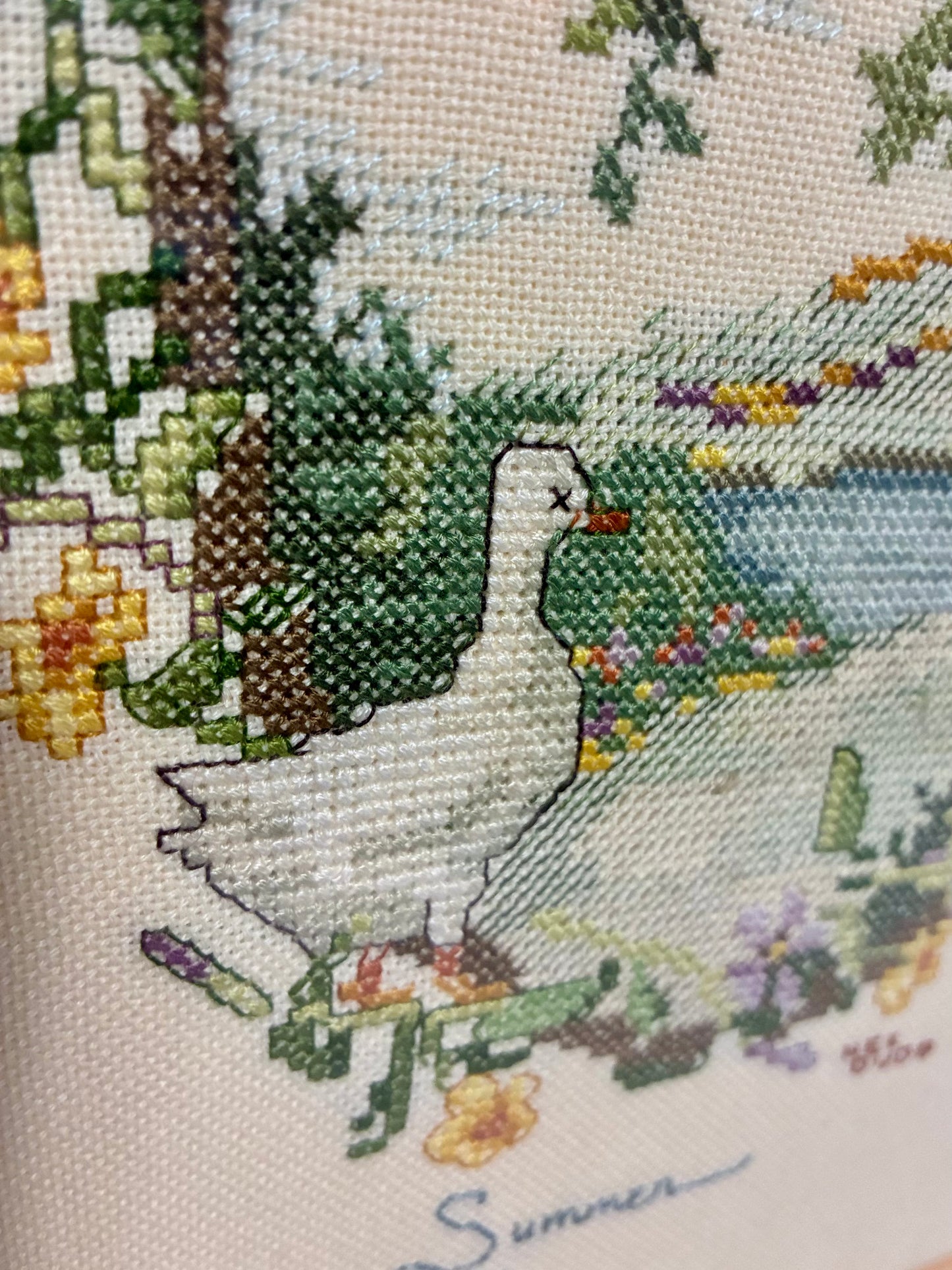 Framed Vintage Summer Cross-Stitch | 16” x 13”