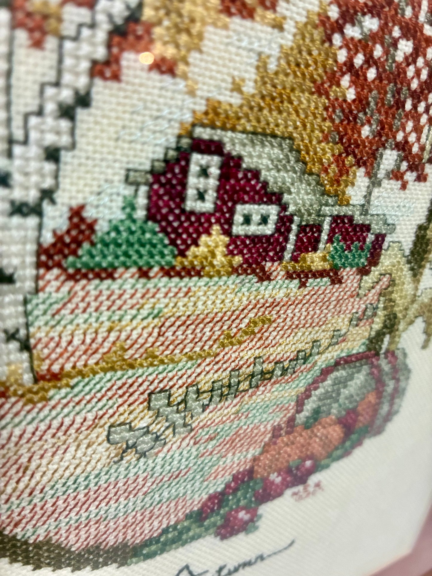 Framed Vintage Autumn Cross-Stitch | 16” x 13”