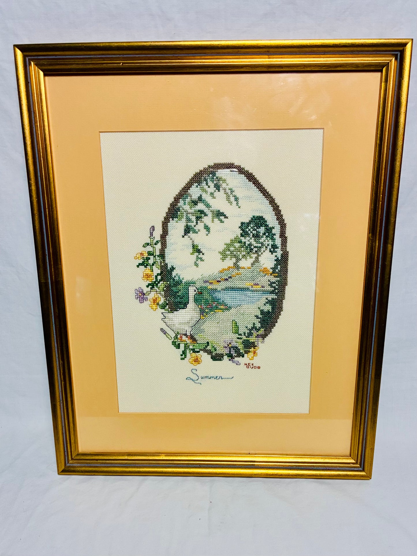 Framed Vintage Summer Cross-Stitch | 16” x 13”