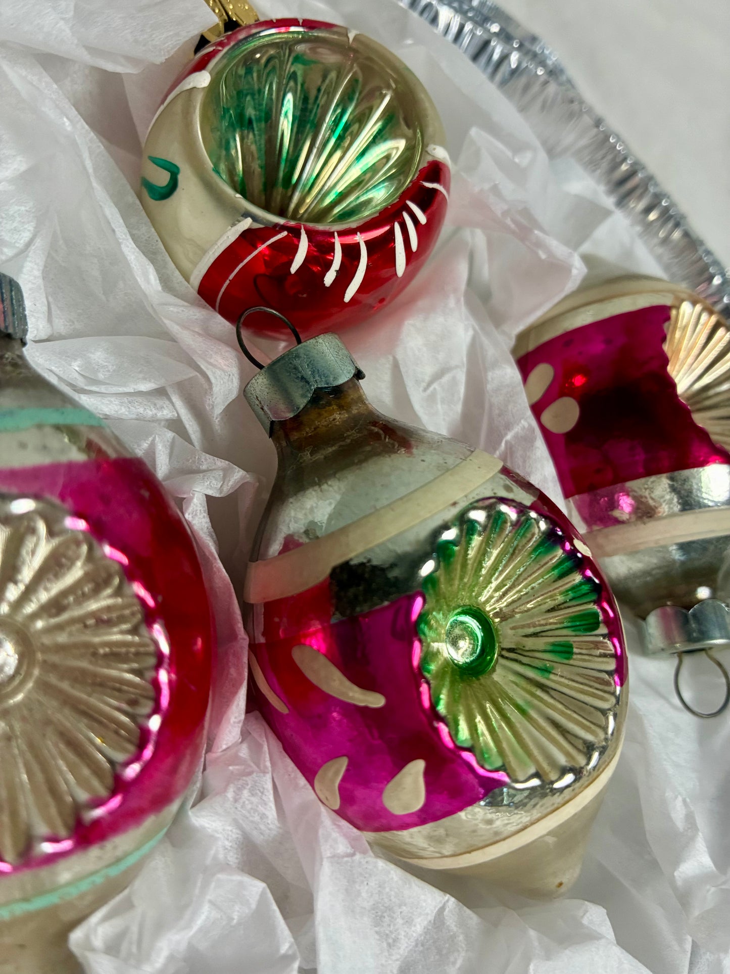 Festive vintage handpainted ornaments set of 4
