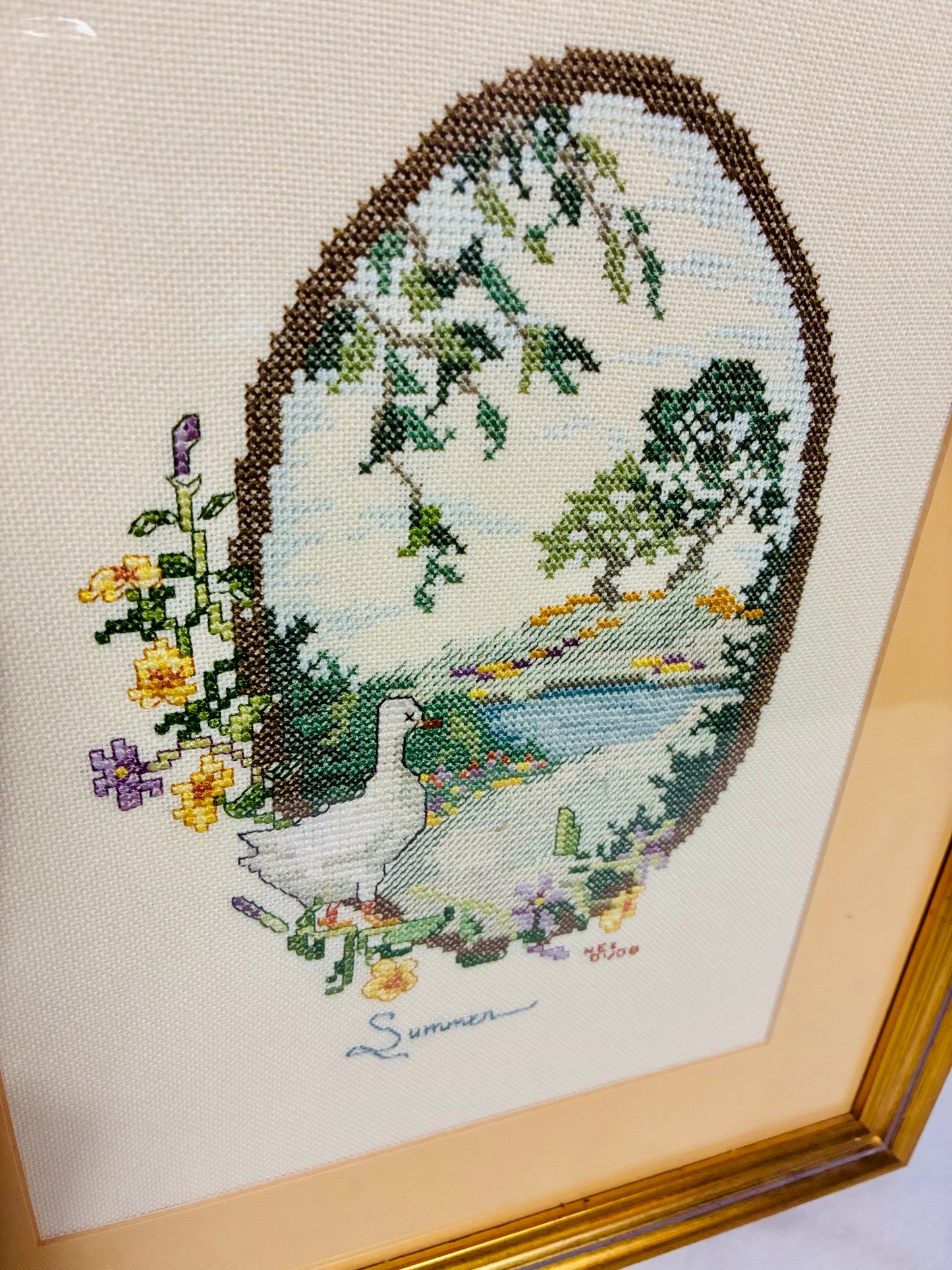 Framed Vintage Summer Cross-Stitch | 16” x 13”