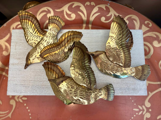 Vintage brass flying swallows wall decor set of 3