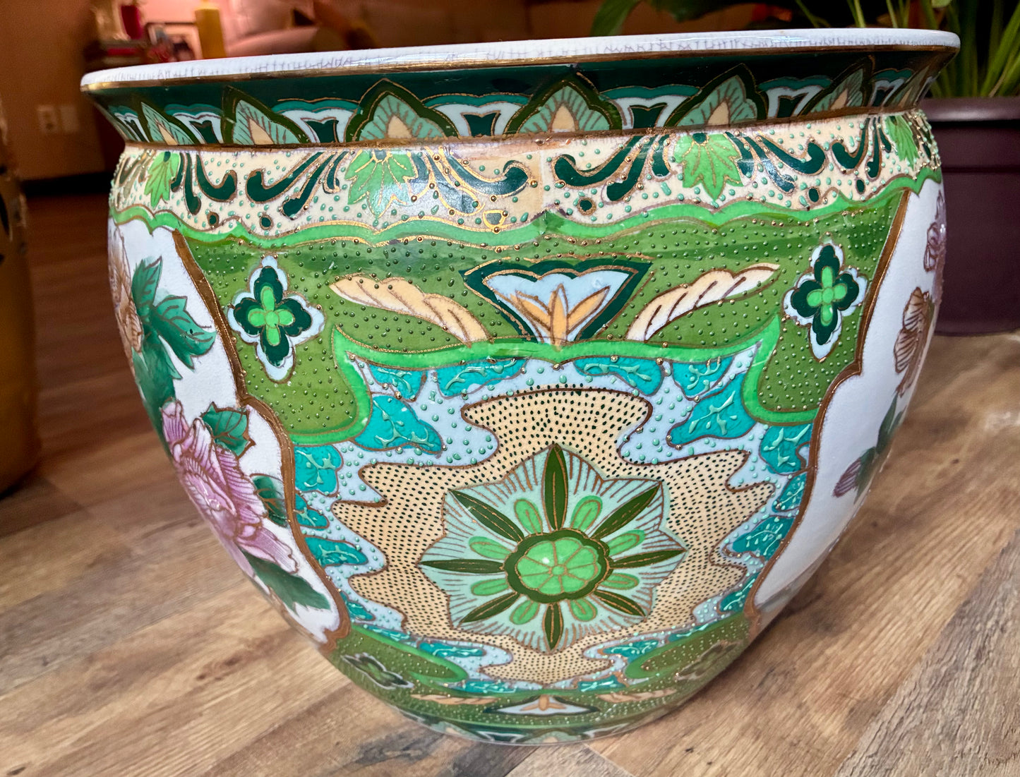 Satsuma ware koi fishbowl planter