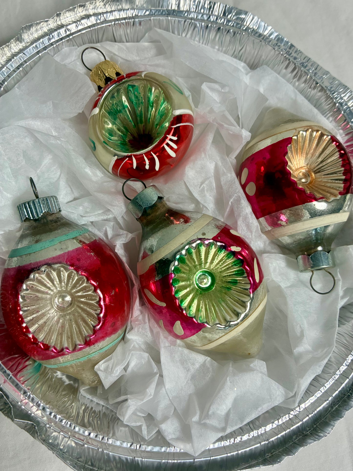 Festive vintage handpainted ornaments set of 4