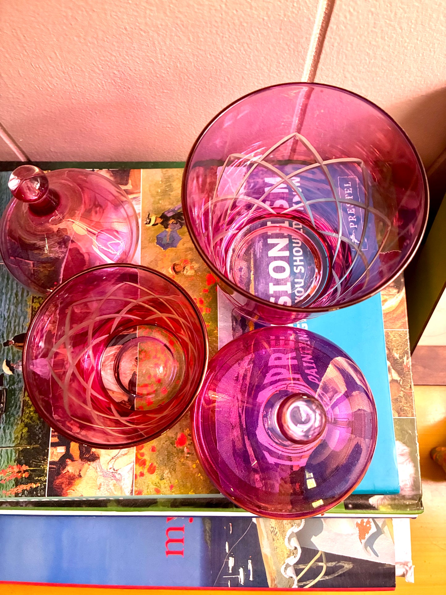 MCM flashed cranberry pink vanity jars