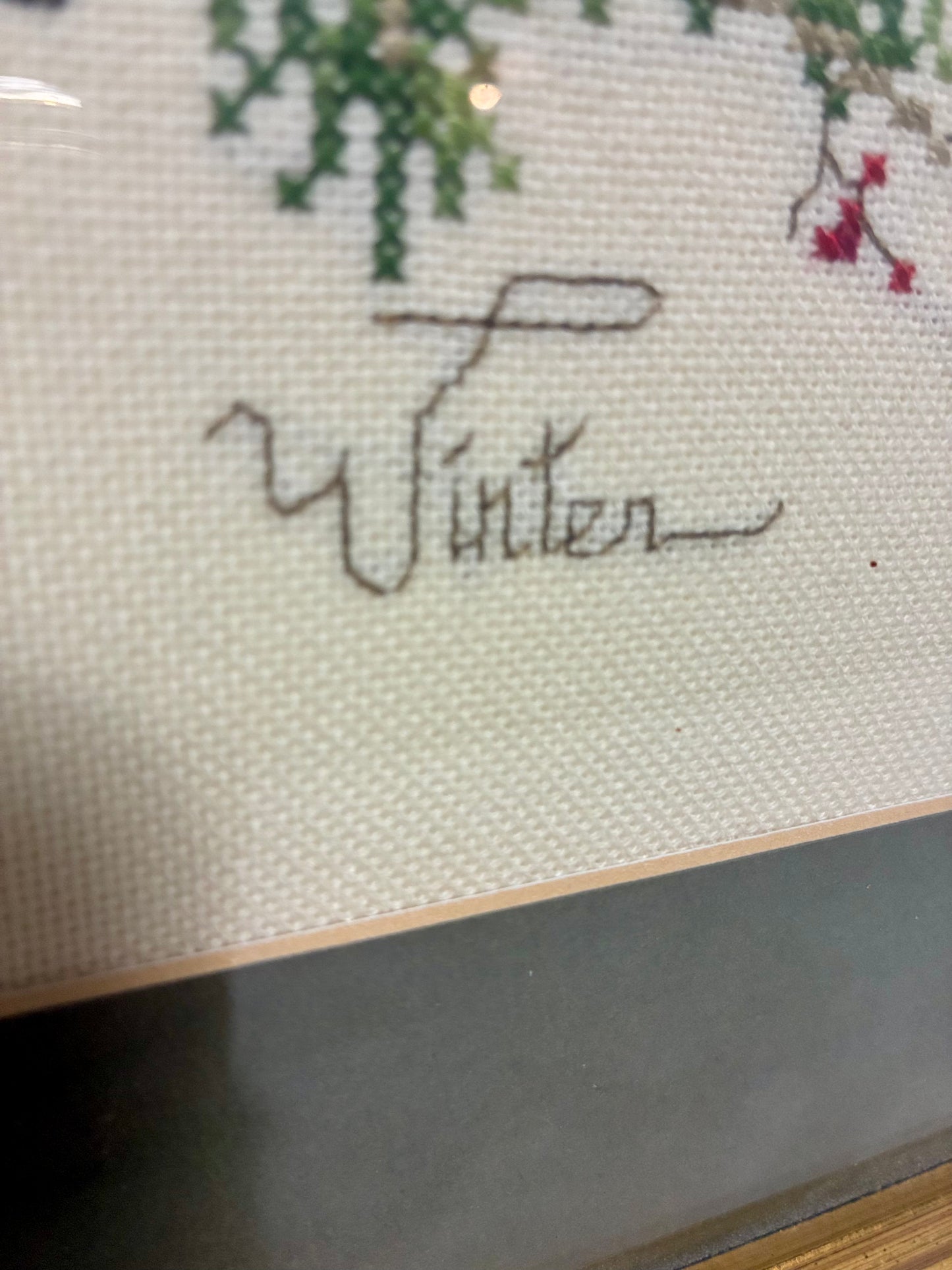 Framed Vintage Winter Cross-Stitch | 13” x 16”