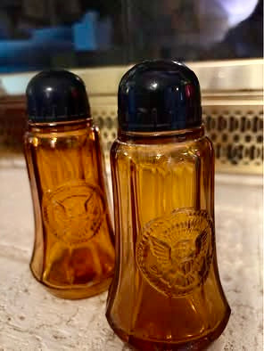 Amber glass salt & pepper shakers