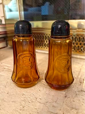 Amber glass salt & pepper shakers