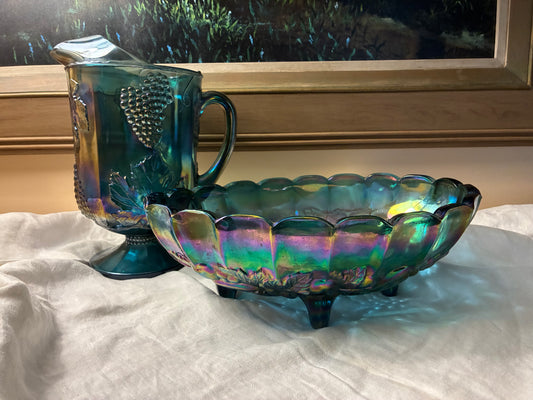 Harvest grape Indiana glass pitcher and serving bowl set