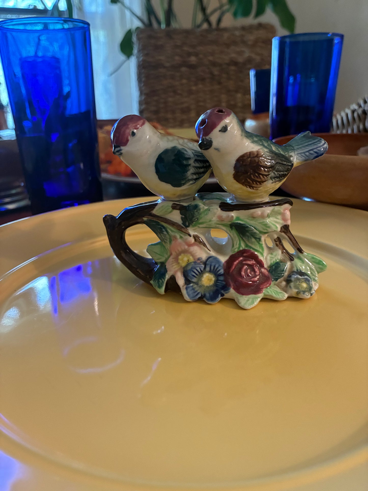 Vintage porcelain lovebird Salt & Pepper shakers