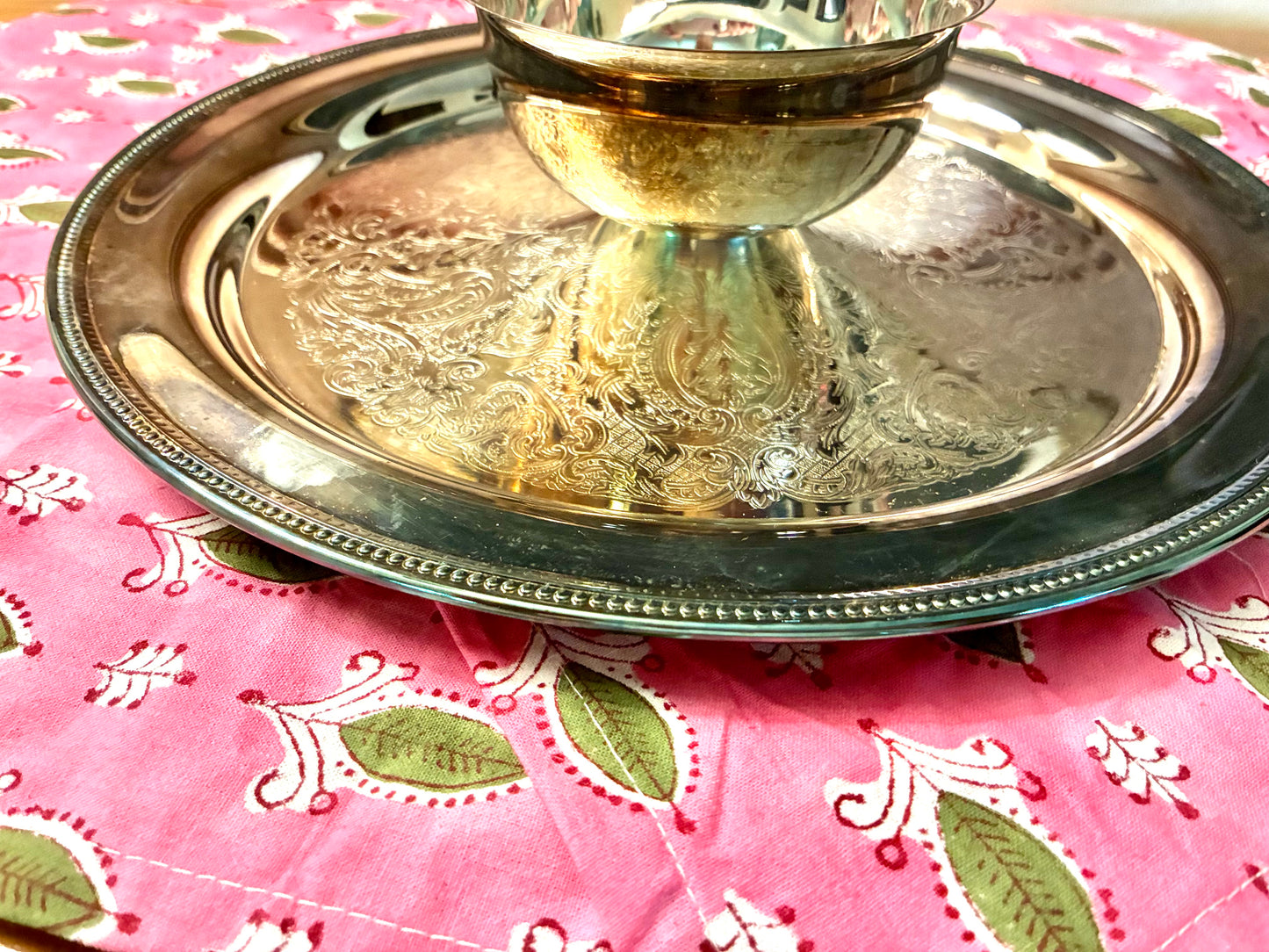 Silverplate serving tray with condiment bowl