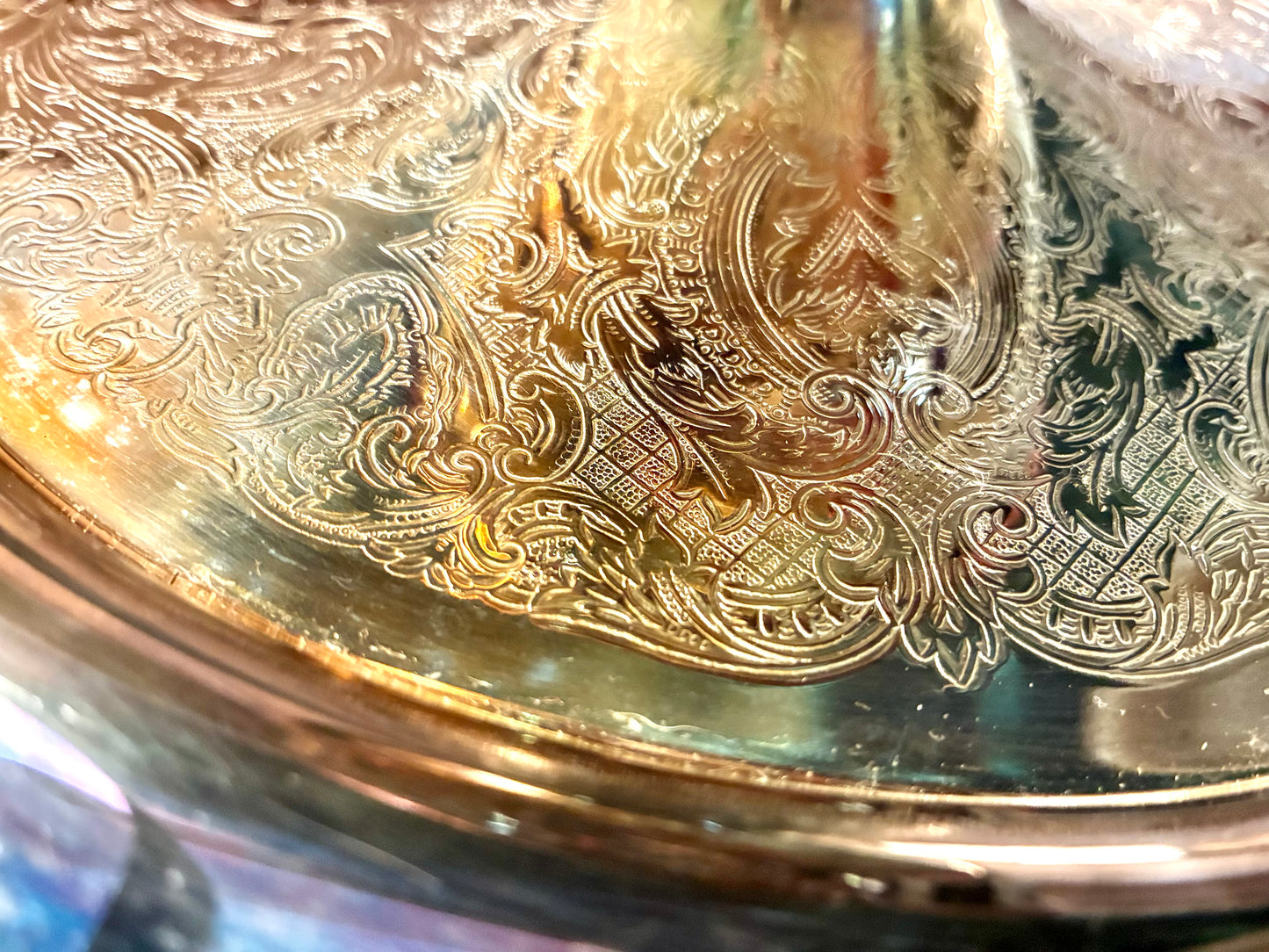 Silverplate serving tray with condiment bowl