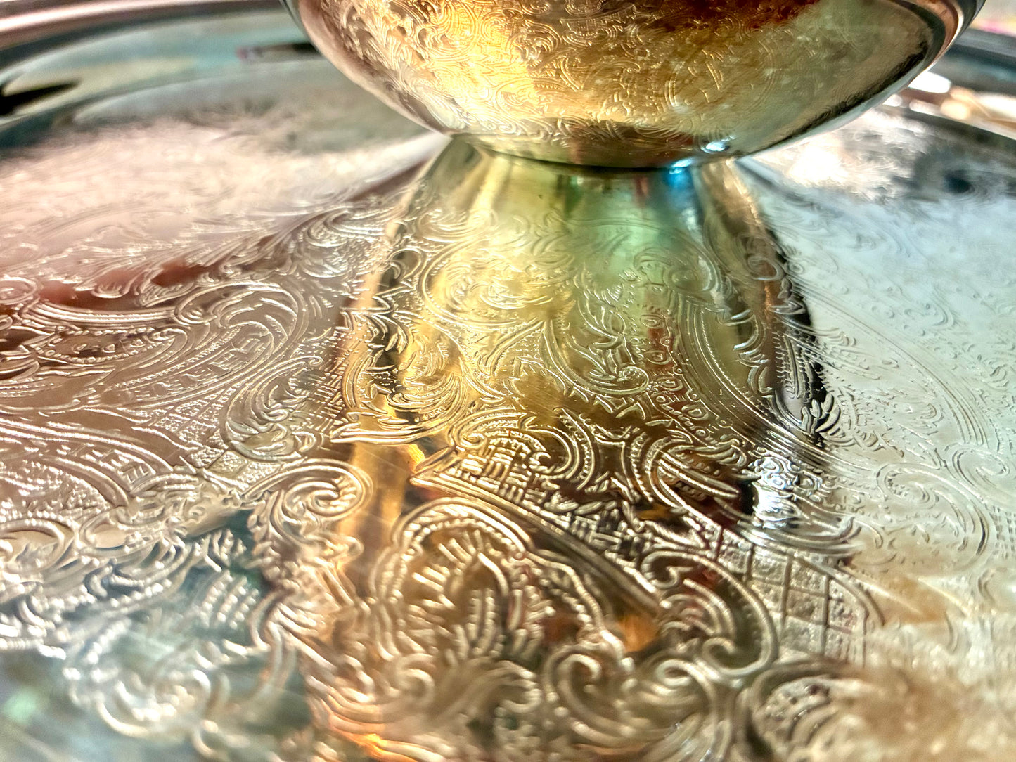 Silverplate serving tray with condiment bowl