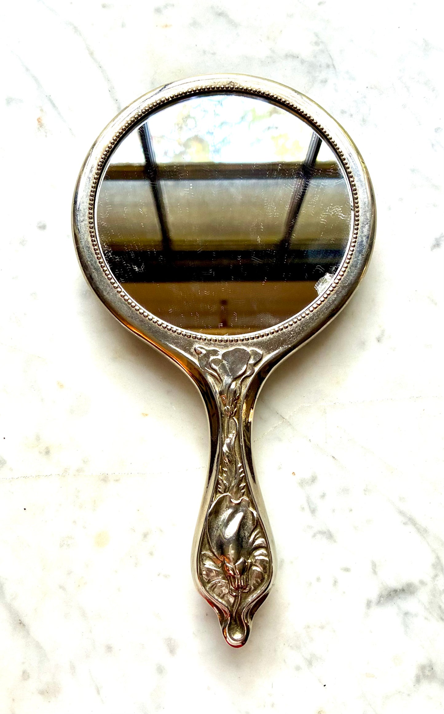 Silverplate antique hand mirror