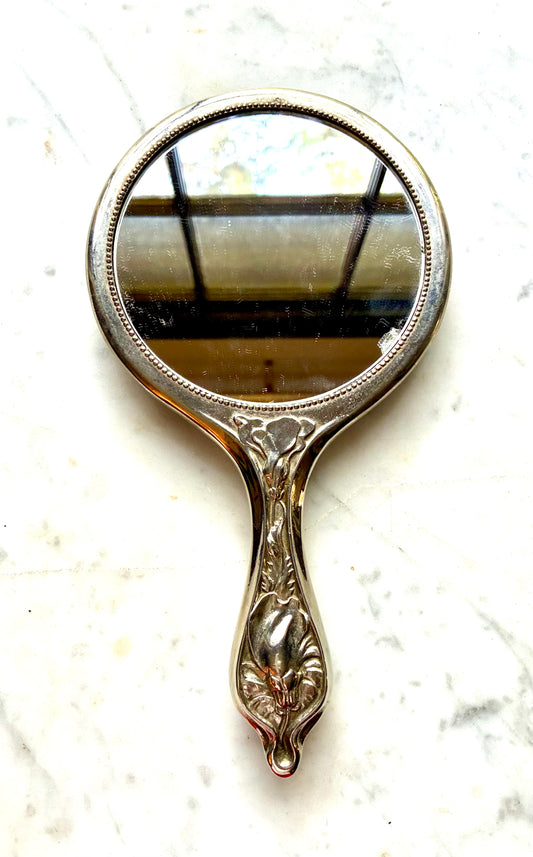 Silverplate antique hand mirror