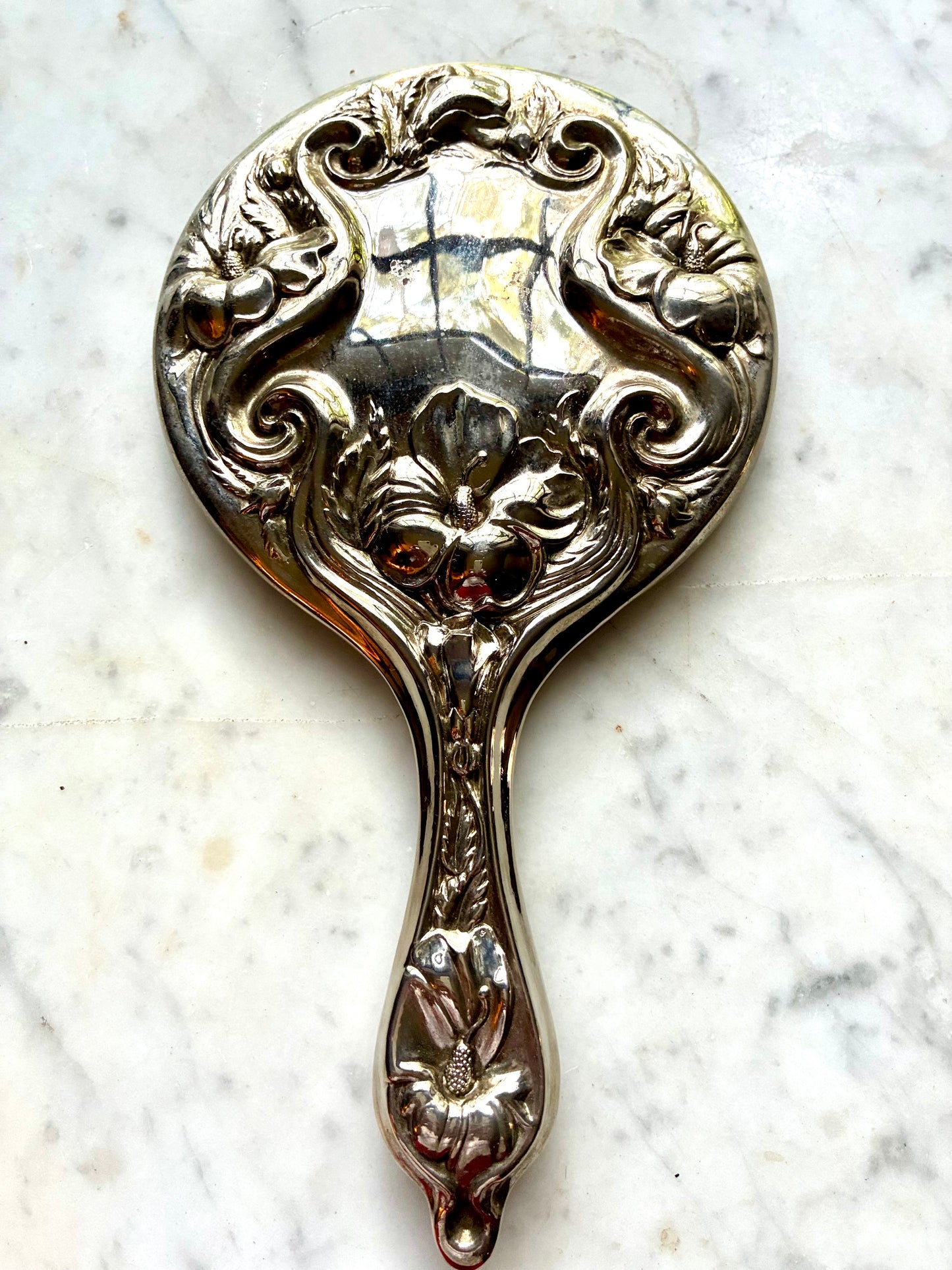 Silverplate antique hand mirror