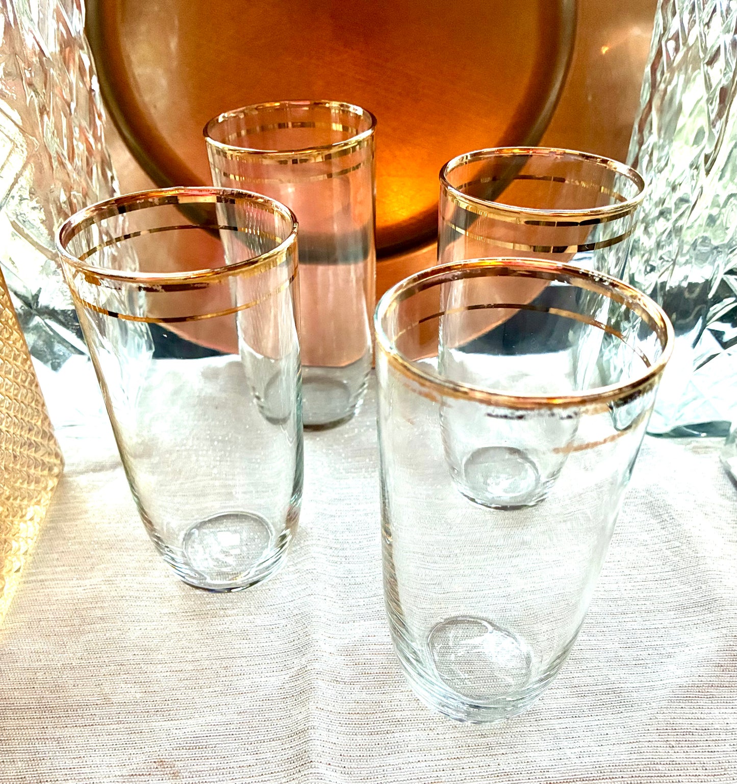 Highball glasses with gold striping (set of 4)