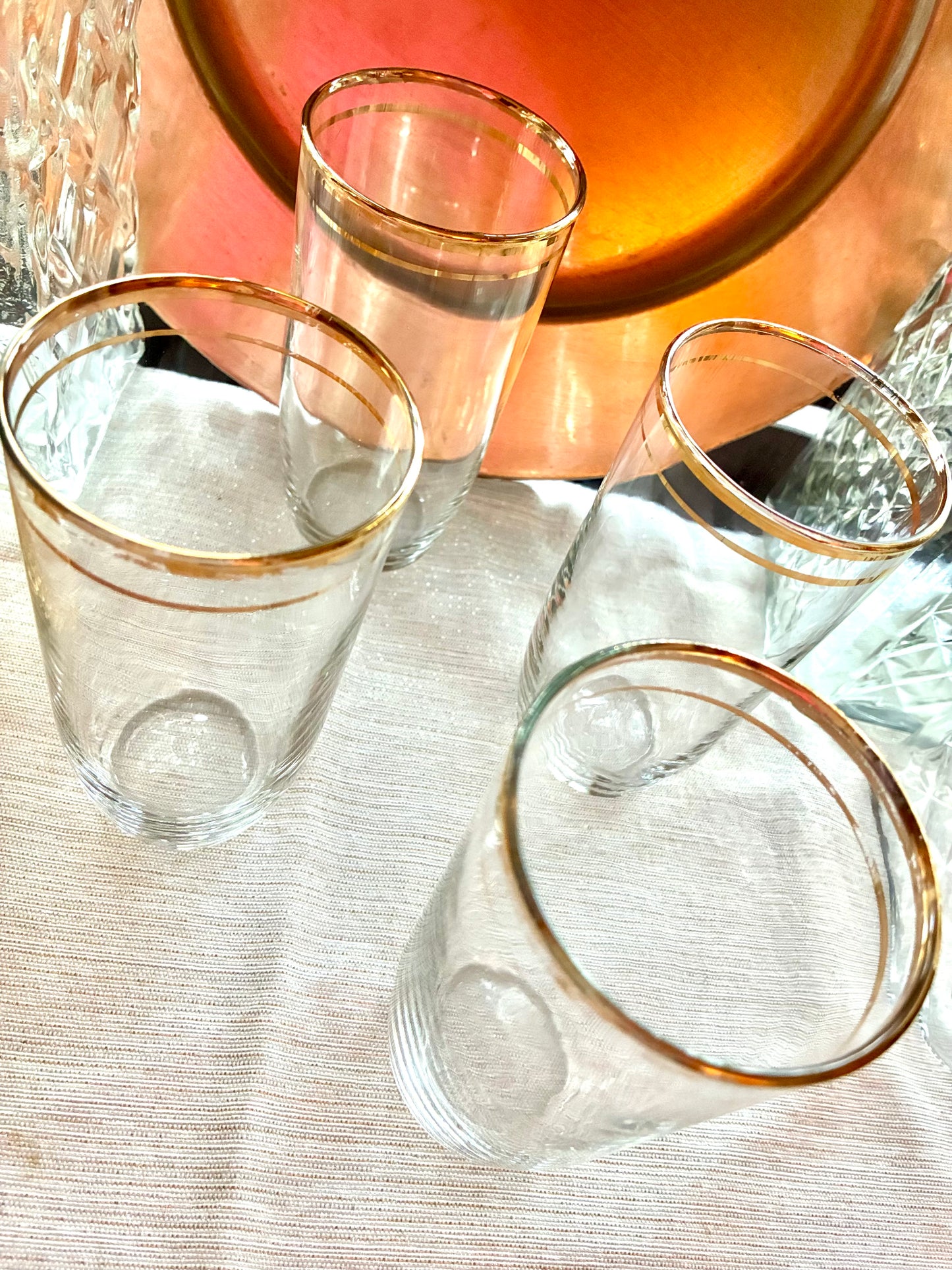 Highball glasses with gold striping (set of 4)