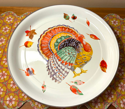 Enamel tray with painted turkey