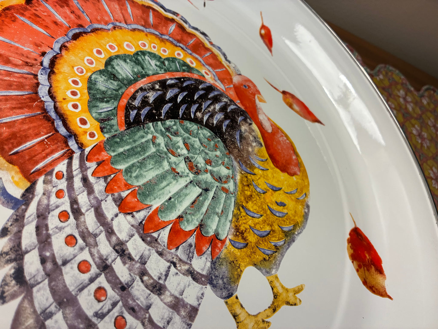 Enamel tray with painted turkey