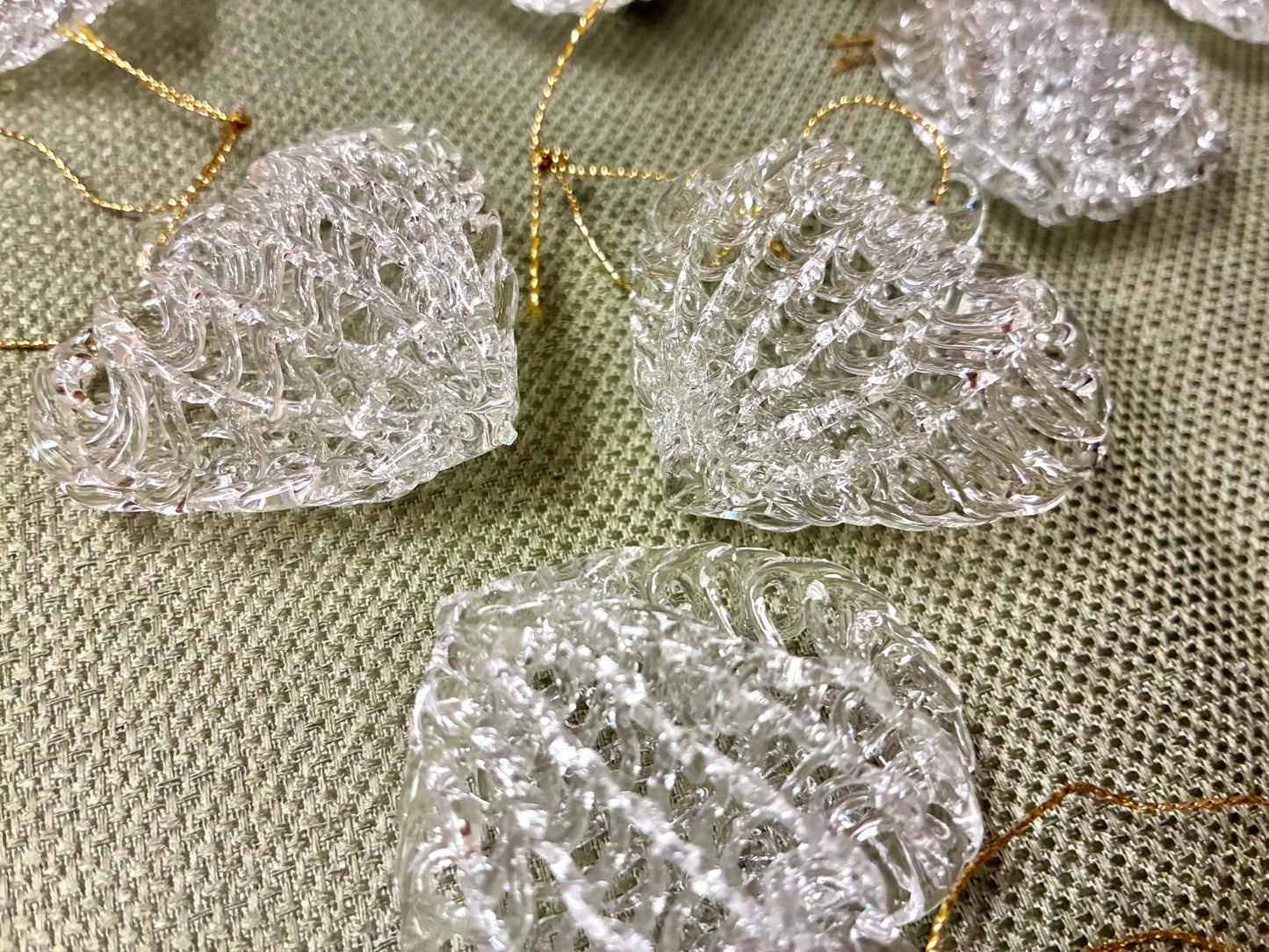 Vintage Glass heart ornaments set of 16