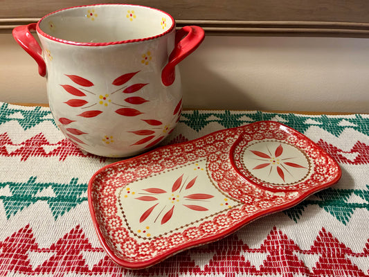 Beautiful ceramic open crock and serving tray