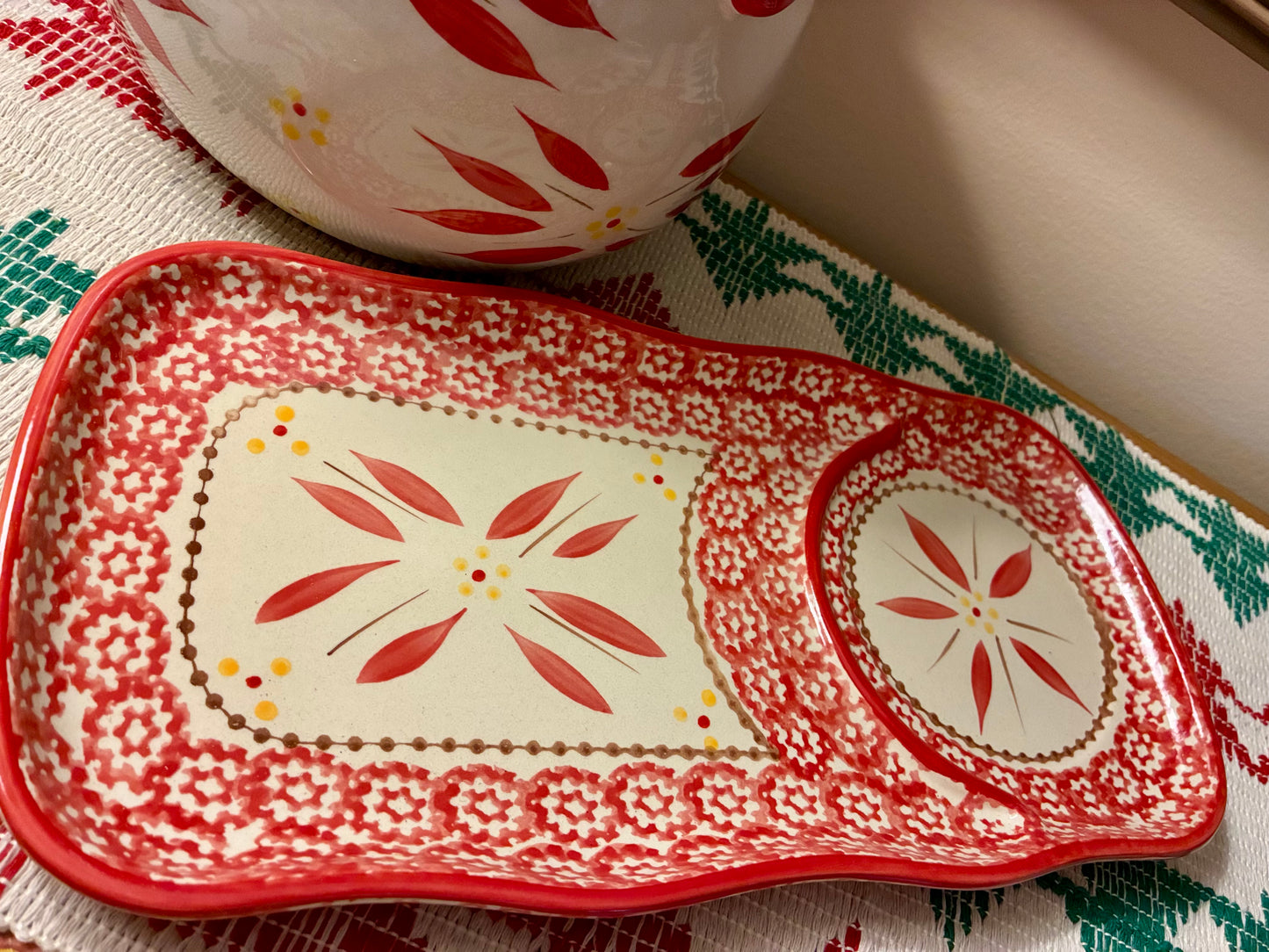 Beautiful ceramic open crock and serving tray