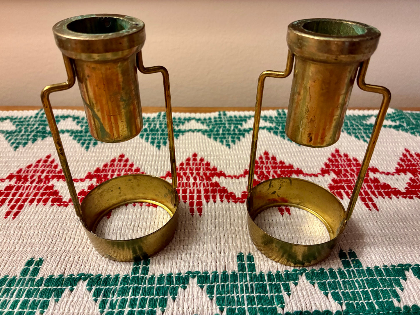 Vintage Brass Hanging Loop Candlestick Holders (Set of 2)