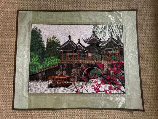 Asian silk embroidered panel