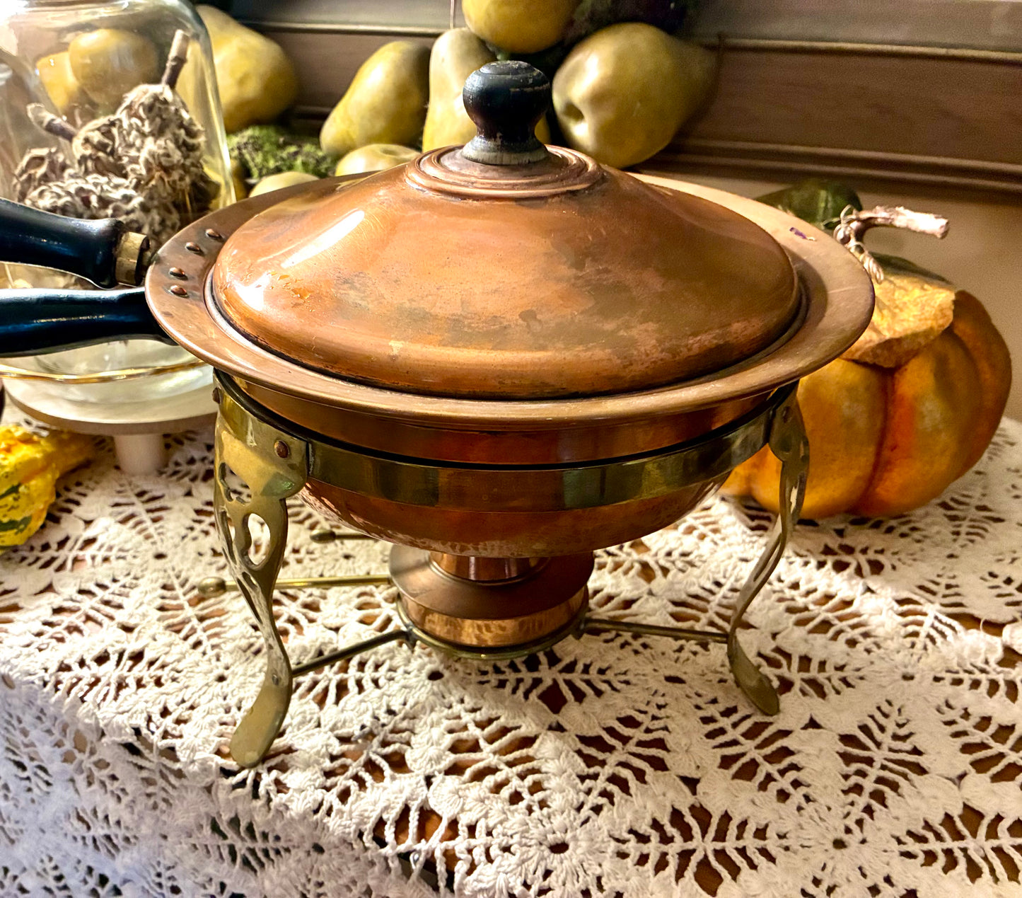 Stunning copper and brass chafing dish