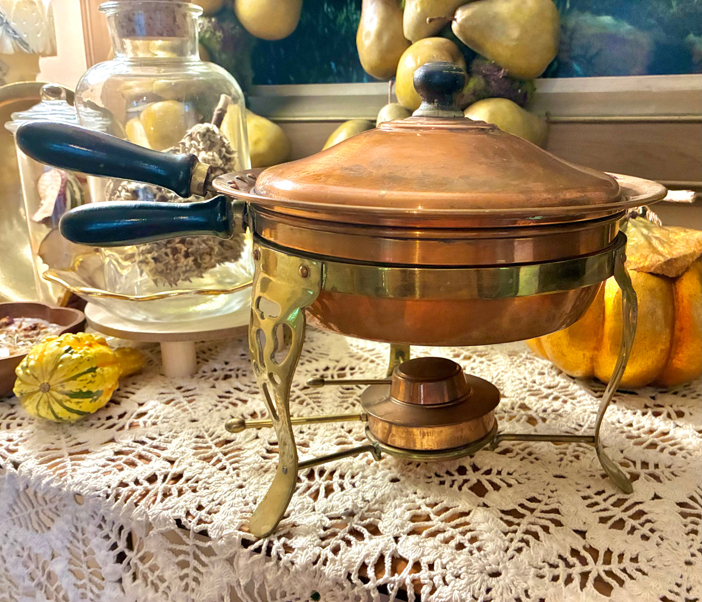 Stunning copper and brass chafing dish