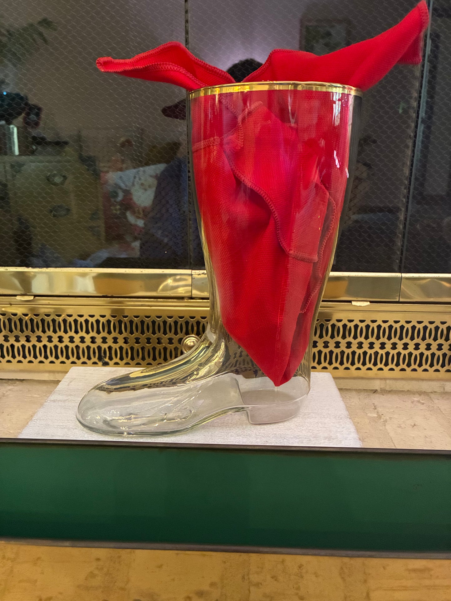 German glass boot with gold rim