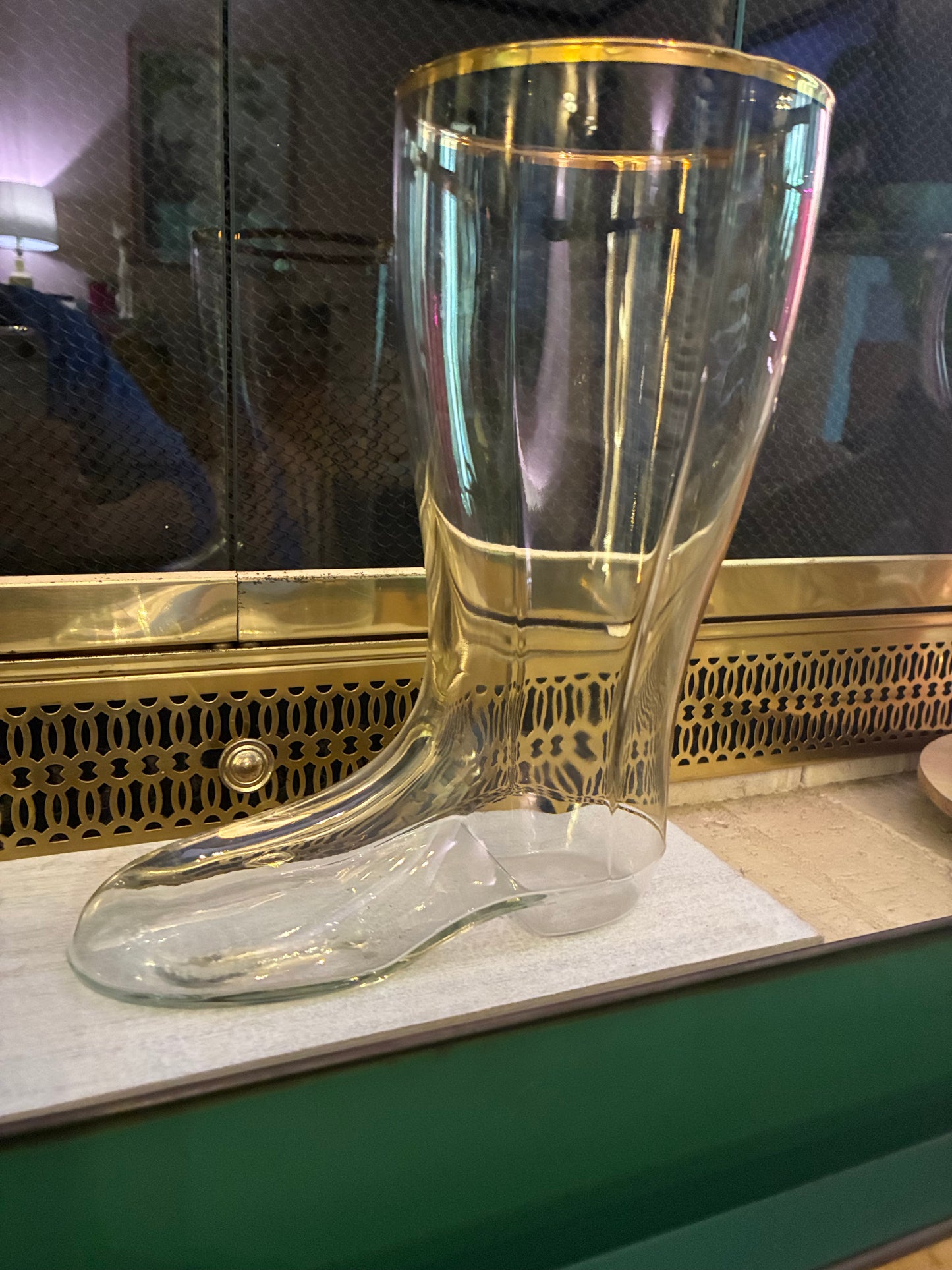 German glass boot with gold rim
