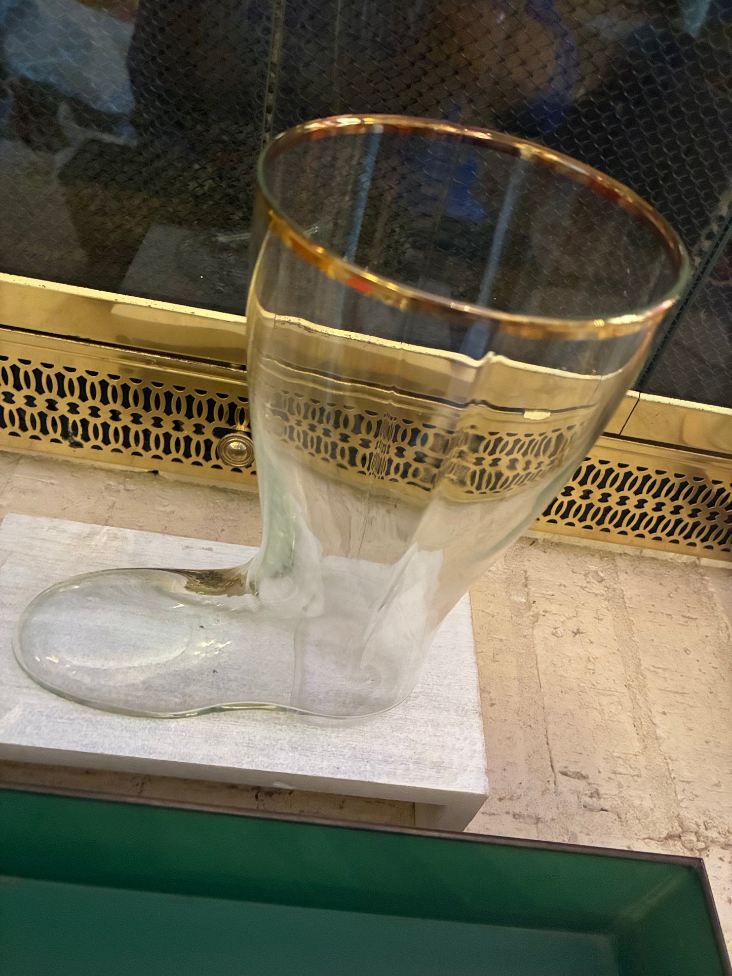 German glass boot with gold rim