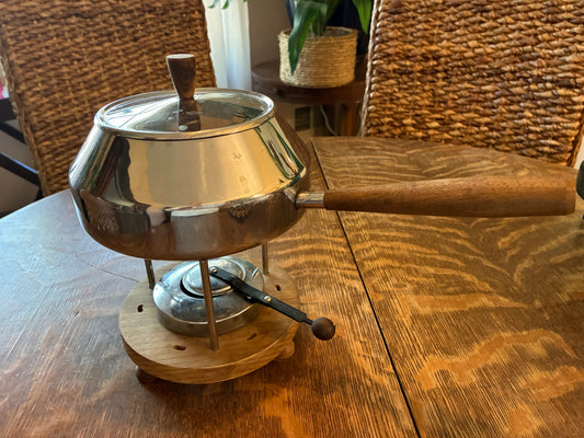 Stainless steel and wood fondue pot set