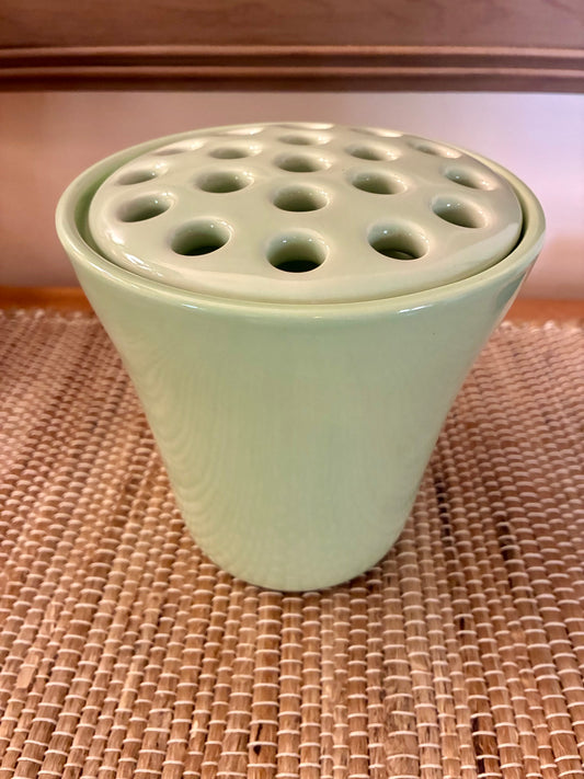Celadon pale green flower frog vase