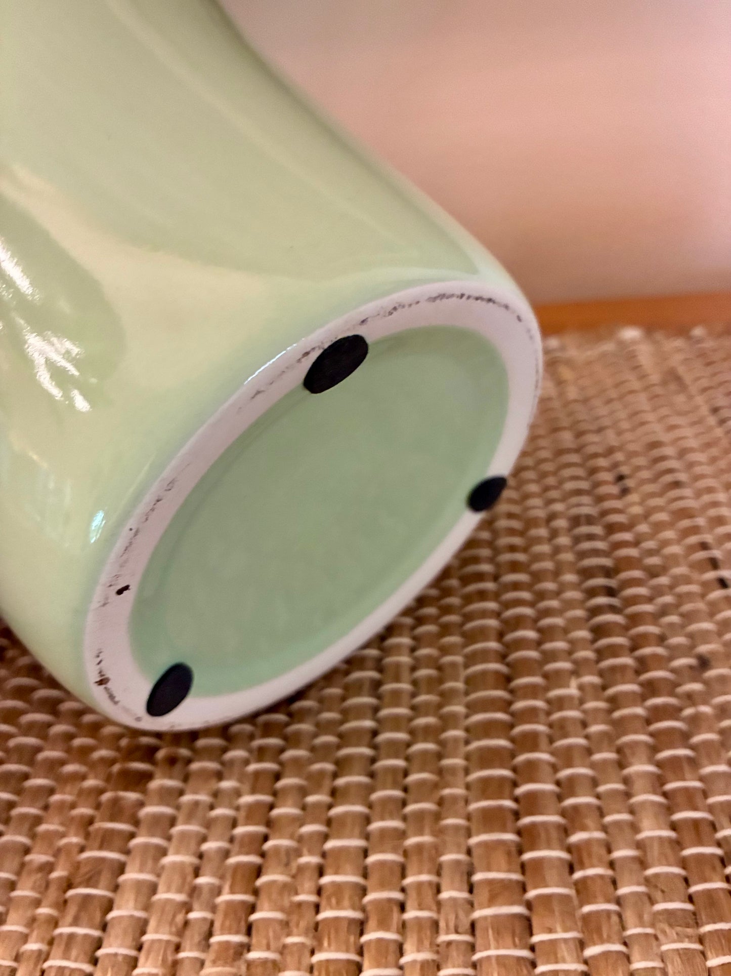 Celadon pale green flower frog vase