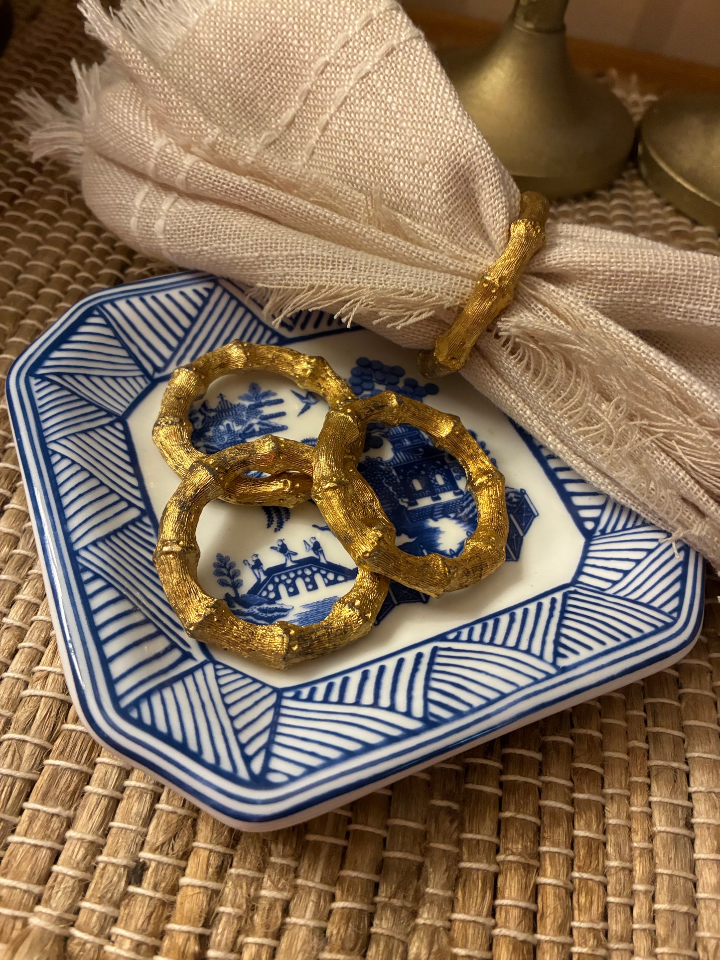 Vintage faux bamboo gold metal napkin rings ( set of 4)