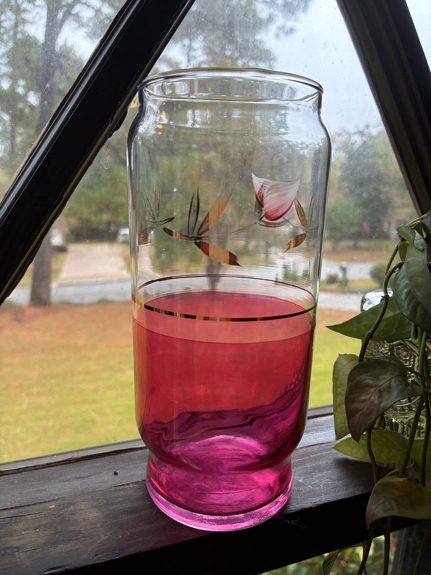 Cranberry glass decanter